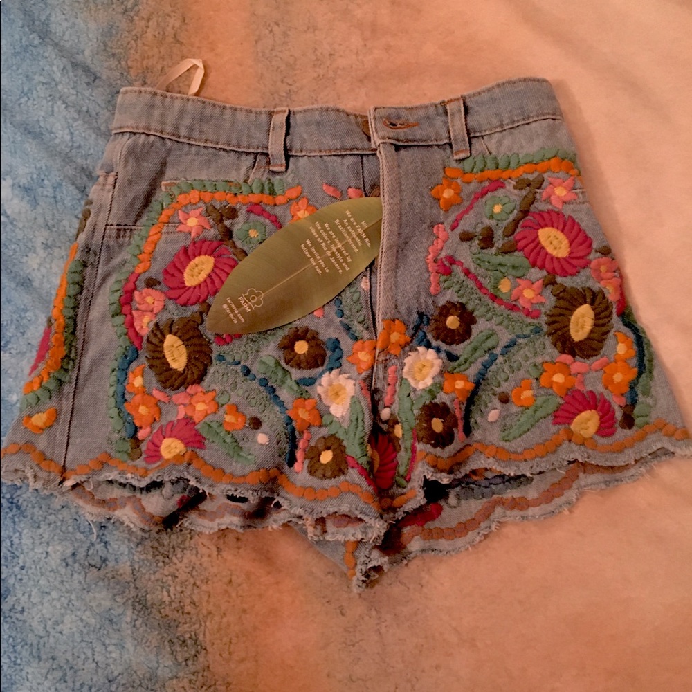 NWT Farm Rio Embroidered Jean Shorts